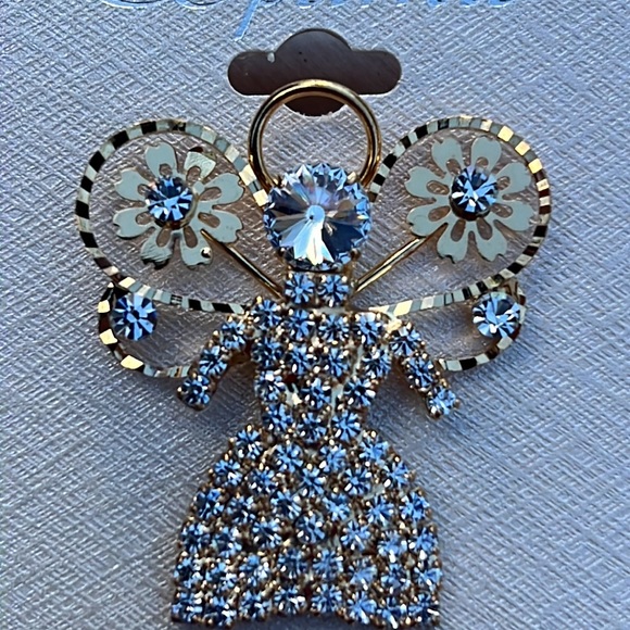 New crystal gold tone Angel 😇 Pin with halo. - Picture 2 of 6